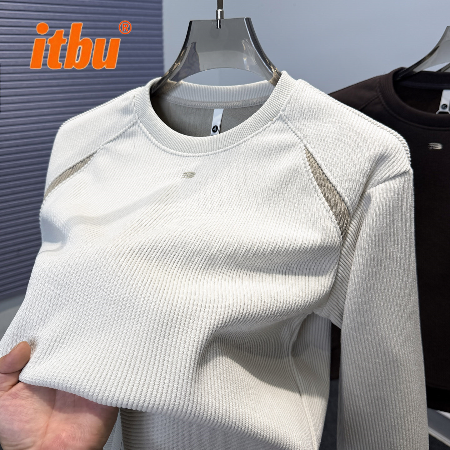 奥利绒圆领拼接男卫衣男款2025新款冬季加绒厚男士长袖打底衫冬装