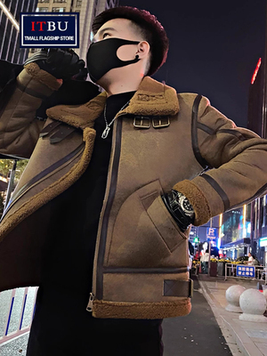 羊羔毛外套男士秋冬季2025新款加厚皮毛一体麂皮绒机车棉衣服男款