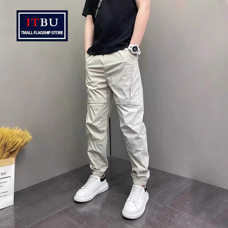 高端拉链休闲裤男士2025年新款夏季薄款男裤潮流束脚工装裤子男款