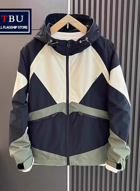 高端冲锋衣外套男士春秋冬季2025新款爆款拼接连帽夹克棉衣服男款