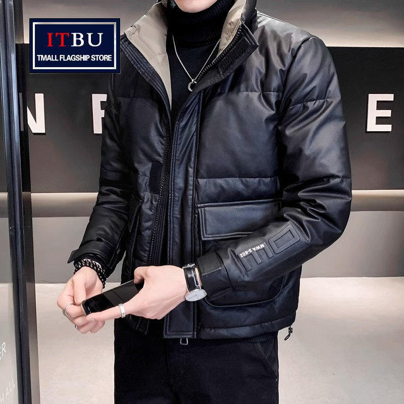高端皮羽绒服男士冬季2025年新款高级感保暖冬装短款立领外套男款