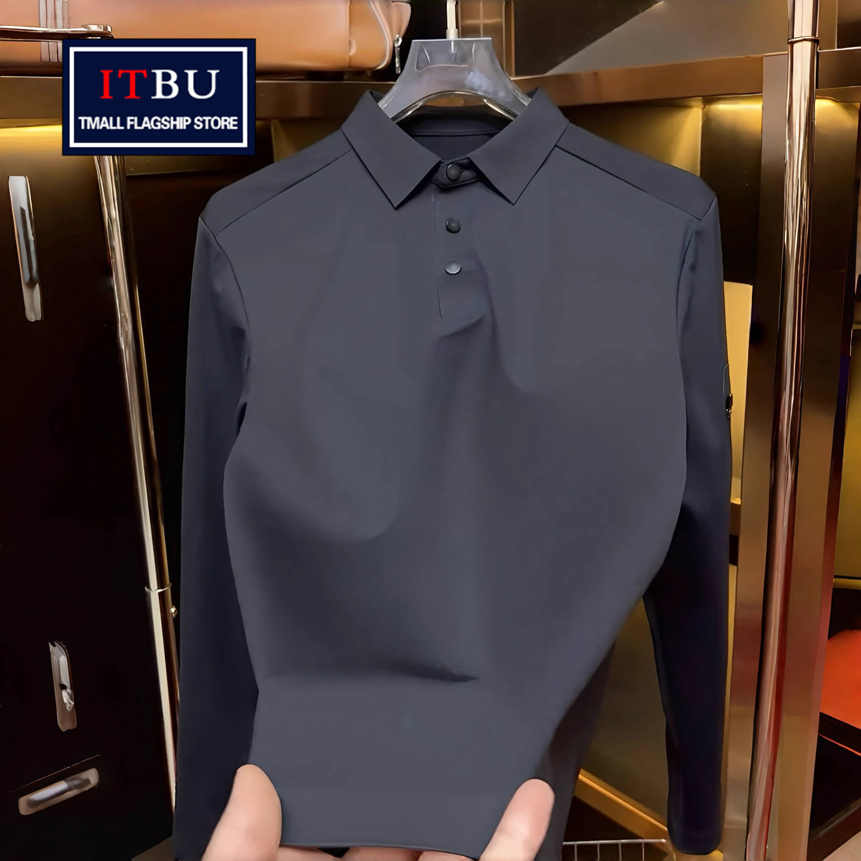 高端polo衫男士长袖t恤2025新款春秋冬季修身商务翻领打底衫男款