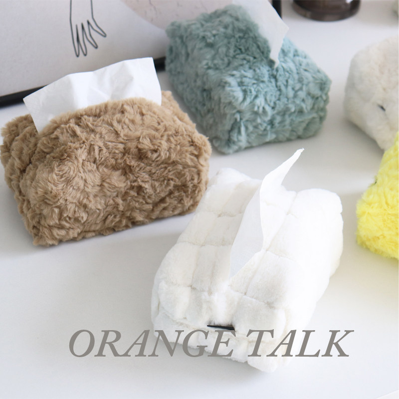 奶油风柔软兔毛双层立体茶几床头柜纸巾盒兔绒彩色系咖色纸巾袋,收纳整理,纸巾盒,淘宝优惠券,粉丝福利购,淘宝优惠卷