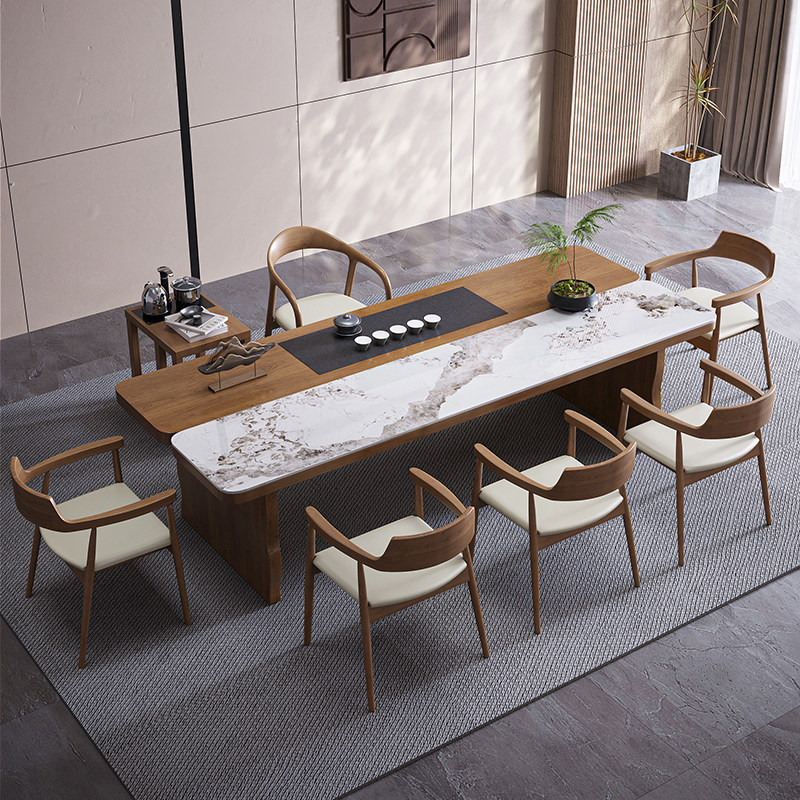 费洛可实木新中式轻奢岩板茶桌椅组合大板办公室茶台2025新款高端,住宅家具,家用茶台/茶桌,淘宝优惠券,粉丝福利购,淘宝优惠卷