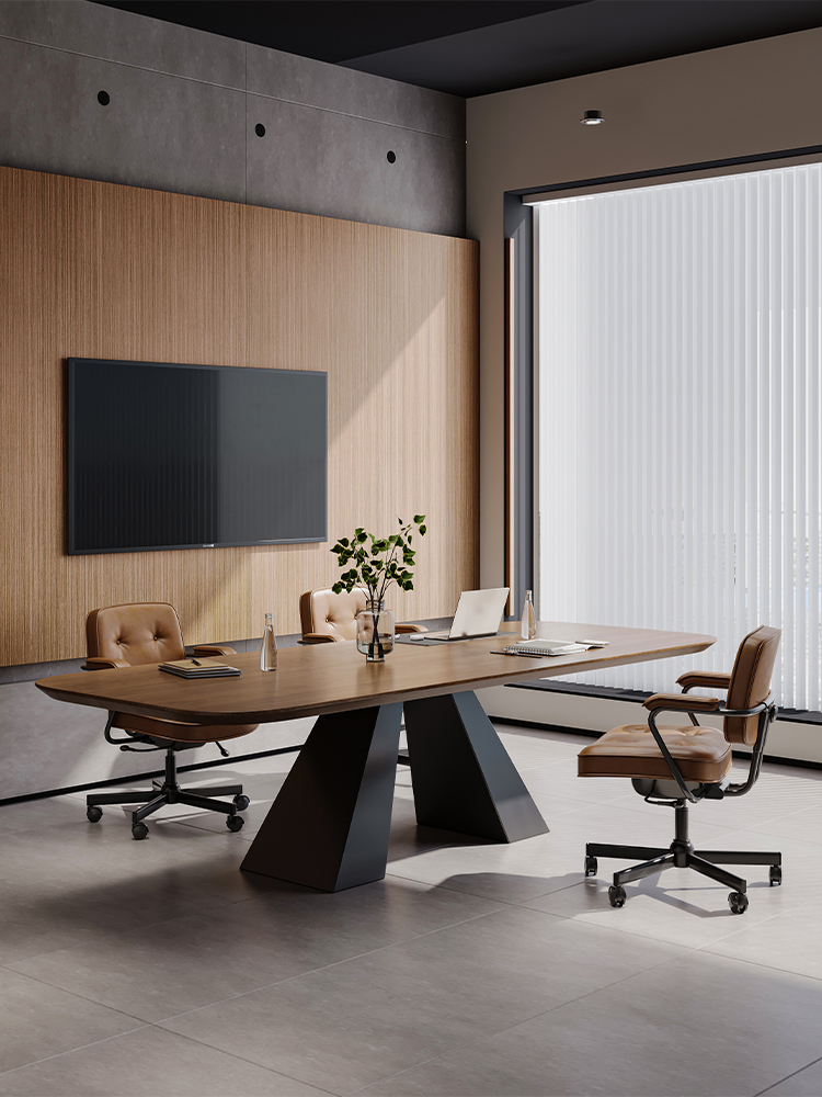 费洛可实木多功能会议桌小型6人商务接待洽谈桌椅组合培训长条桌