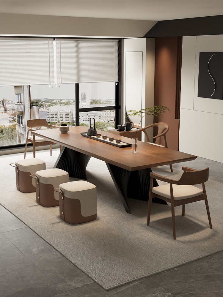 费洛可意式极简实木设计款家用客厅茶桌书桌一体两用接待桌泡茶台