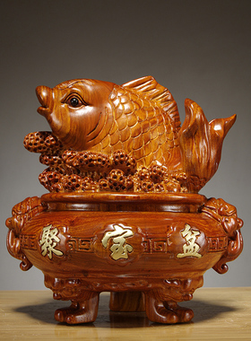 摆件鲤鱼实木雕刻开业礼品