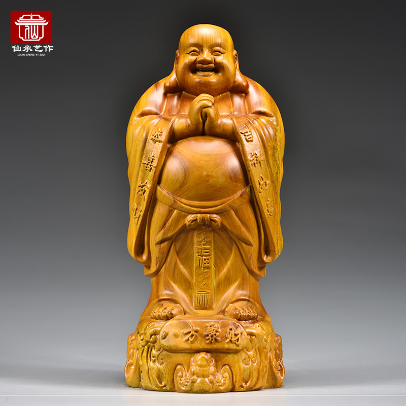 香樟木雕弥勒佛像摆件玄关装饰品