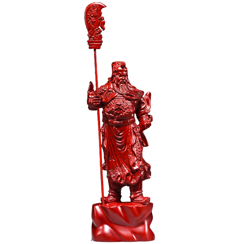 红色木雕刻关公像摆件大号财神爷