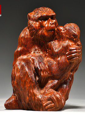 花梨实木雕母子猴摆件家居客厅玄关装饰十二生肖木头猴红木工艺品