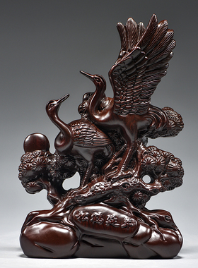 黑檀木松鹤延年根雕摆件