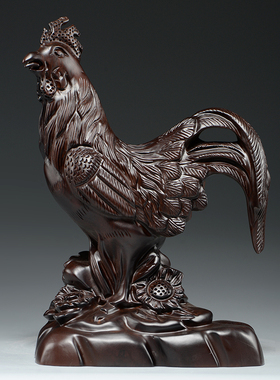 黑檀木大公鸡雕刻摆件家居客厅电视柜寓意装饰红木工艺品乔迁送礼