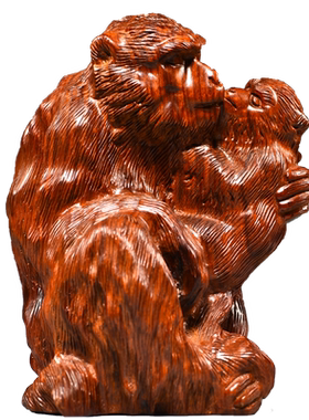 花梨实木雕母子猴摆件家居客厅玄关装饰十二生肖木头猴红木工艺品