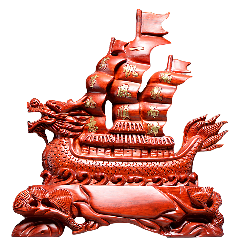 帆船摆件客厅木雕工艺品