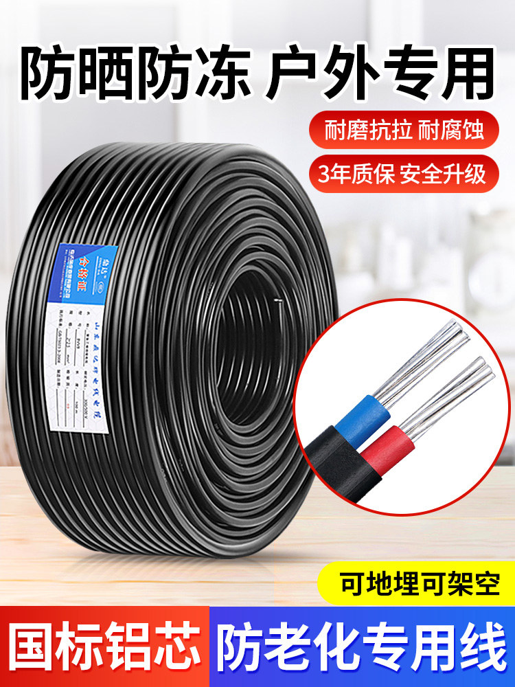 户外国标电线铝芯护套线防老化架空地埋线二芯6 10 16 25平方铝线,电子/电工,护套线,淘宝优惠券,粉丝福利购,淘宝优惠卷