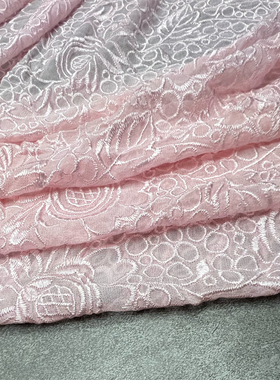 半透明粉绿色真丝绣花面料立体刺绣镂空桑蚕丝乔其纱裙子上衣布料