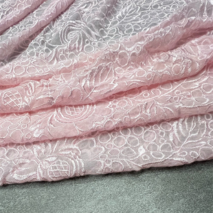 半透明粉绿色真丝绣花面料立体刺绣镂空桑蚕丝乔其纱裙子上衣布料