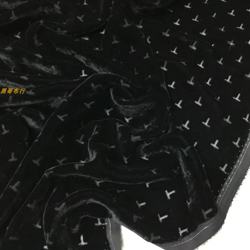 T字黑色真丝绒面料桑蚕丝烂花镂空金丝绒透视连衣裙上衣旗袍布料