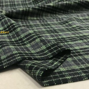 全毛布料黑方块灰绿格子羊毛尼挺廓秋冬马甲裙子裤子上衣服装面料