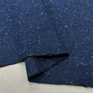 藏青色岗花彩点毛呢面料小香风粗纺柔挺马甲裙西装外套呢大衣布料