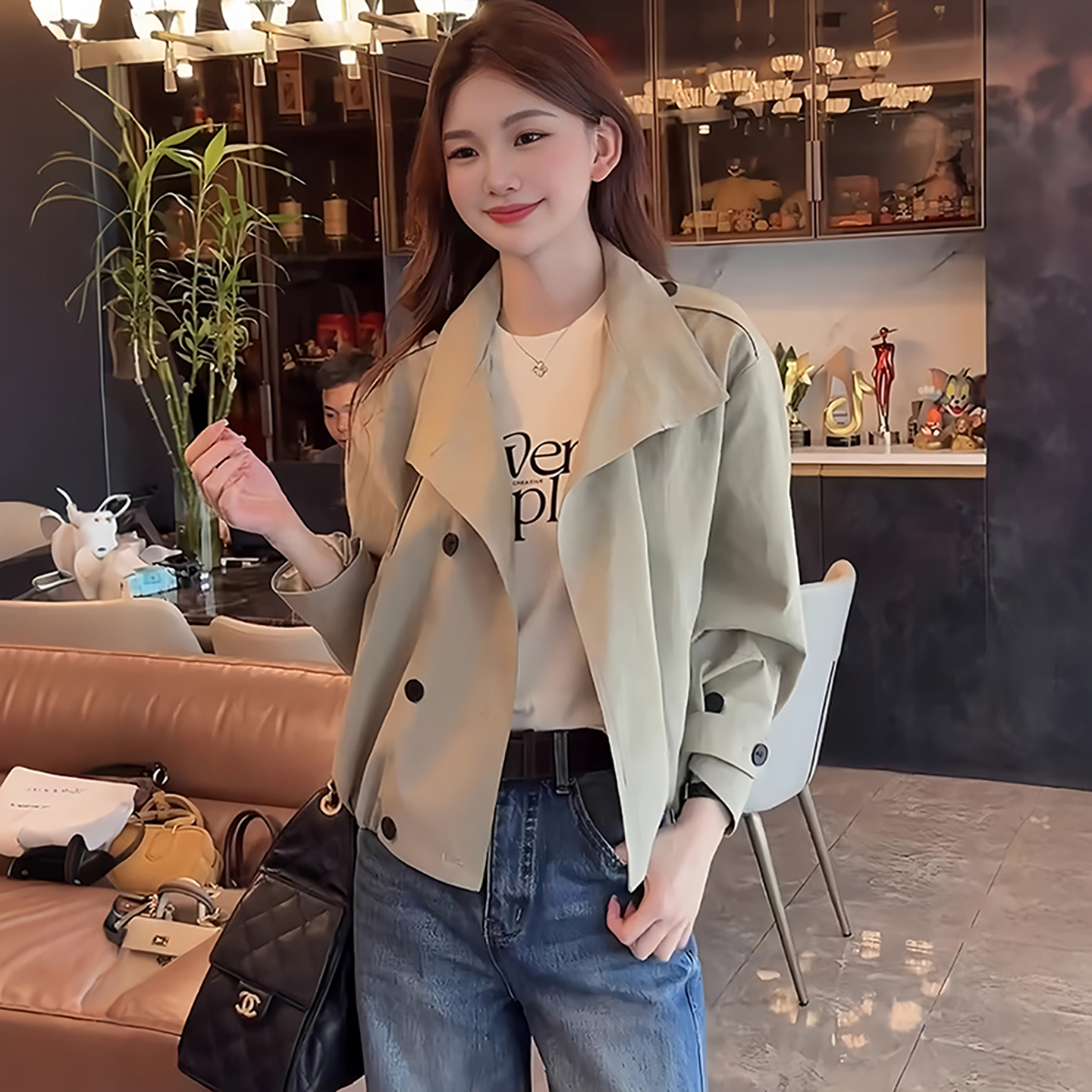 卡其色短款风衣外套女小个子春秋2025新款韩系高级感休闲立领夹克