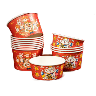 纸碗一次性碗筷套装食品级家用商用批发打包盒带盖圆形餐盒饭盒