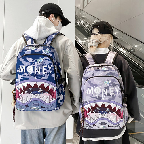 鲨鱼嘴潮流大容量学生双肩包