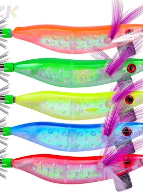 10cm/8.1g 五色香蕉木虾路亚钓鱼饵 爆炸钩鱿鱼虾塑料硬饵SJ016s4