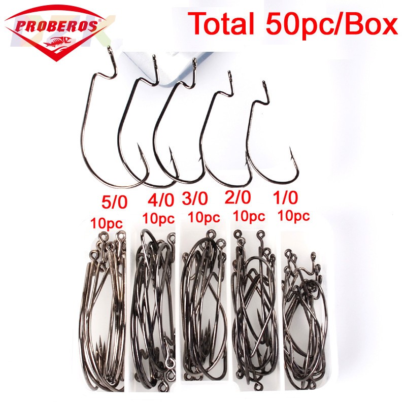 PRO BEROS宽腹曲柄钩 带倒刺软虫钩 路亚单钩 5规格混装50只盒s1