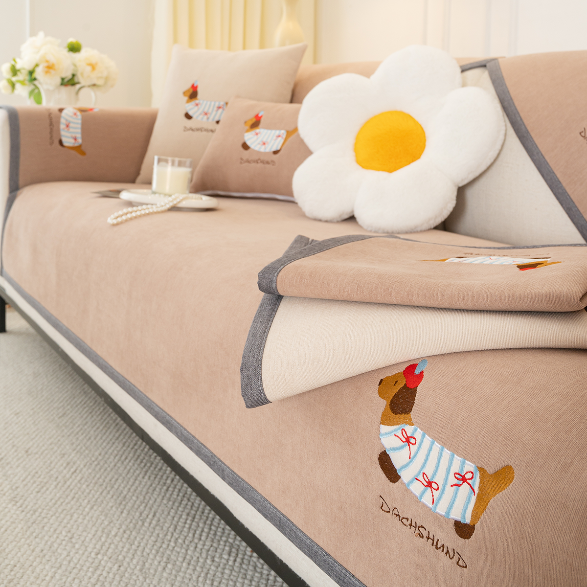 氛围感直排沙发垫子雪尼尔四季通用坐垫防滑真皮沙发专用套罩盖布