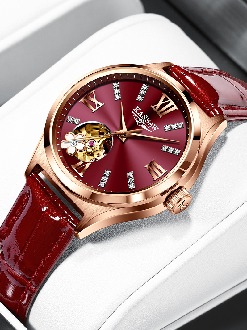 正品卡梭手表女全自动机械表真钻时尚潮流防水樱花瑞士女士手表