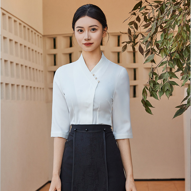 中式餐饮酒店会所茶艺服务员夏季工作服中袖特色饭店茶楼禅意餐厅