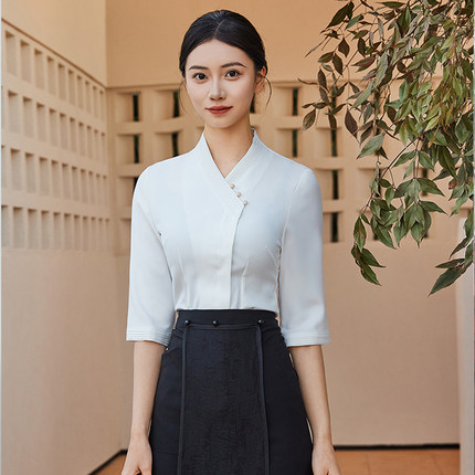 中式餐饮酒店会所茶艺服务员夏季工作服中袖特色饭店茶楼禅意餐厅