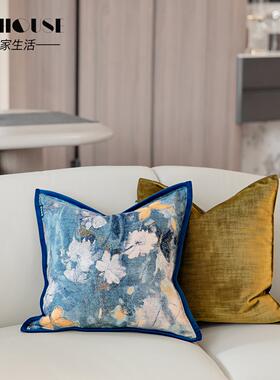 轻奢设计师软装抱枕印象蓝花卉抱枕沙发客厅方靠枕定制床头靠垫