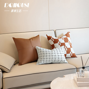 设计师焦糖色现代样板间软装 客厅沙发刺绣腰靠床上靠包办公室靠垫