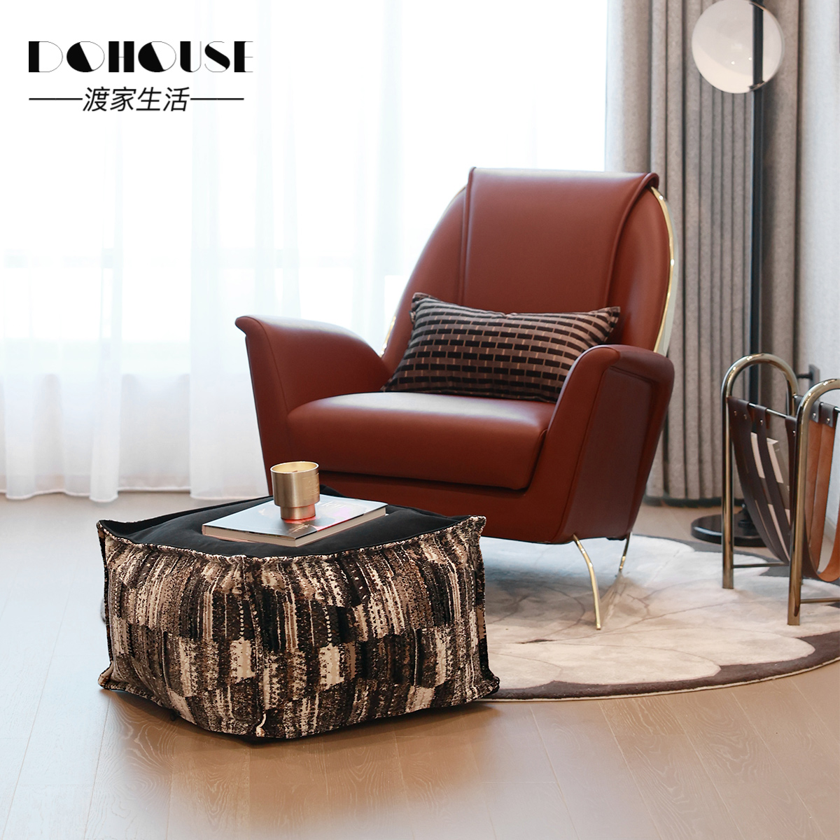 中古轻奢割绒沙发蒲团坐墩脚墩