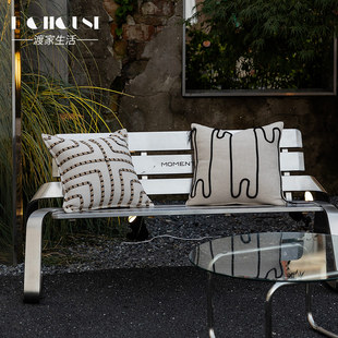 设计品质原木色纯手工棉麻布艺款诧寂风样板间沙发茶室抱枕靠垫