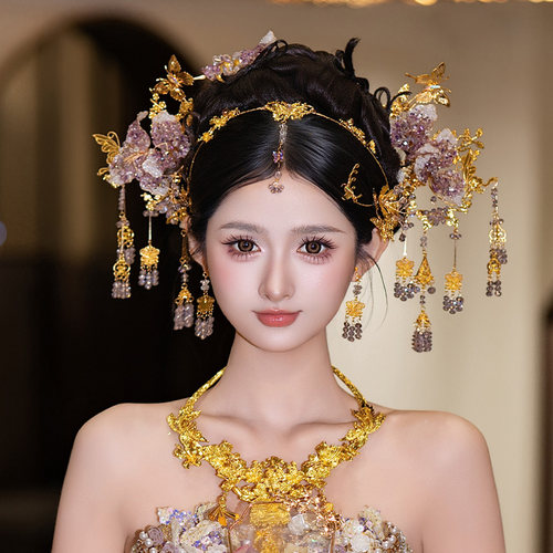 新娘发饰浅色减龄气质高级感造液花发箍眉心坠秀禾婚礼高级感发饰