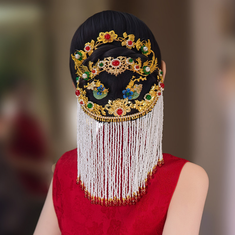 新娘发饰品国风后区饱满白色串珠流苏原创独特气场戏曲风造型发饰,服饰配件/皮带/帽子/围巾,新娘头饰,淘宝优惠券,粉丝福利购,淘宝优惠卷