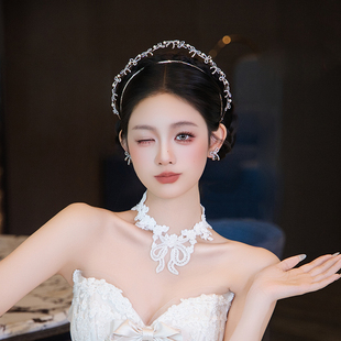 新娘手工双层水钻发箍韩系婚纱超仙大气新款 蝴蝶结甜美高级感发饰