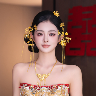 新娘手工流苏耳挂古风头饰中式复古精致花朵发簪套装古典结婚发饰