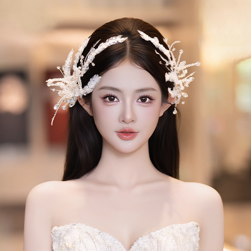 新款新娘韩系发饰气质羽毛仙气发夹婚纱舞会晚宴结婚礼服配套发饰