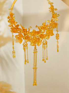 金色项链项圈滑索新娘颈圈秀禾服龙凤褂晨袍花朵重工高级复古项链