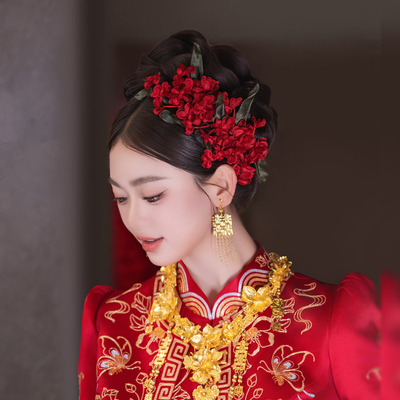 2025新中式新娘头饰小众高级手工花结婚迎客旗袍秀禾服晨袍发饰品