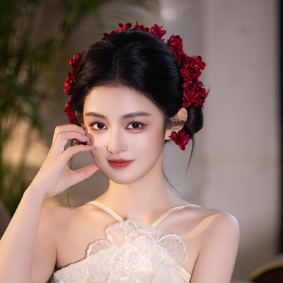 新款小众高级手工花迎客结婚新中式新娘头饰晨袍旗袍秀禾服发饰品