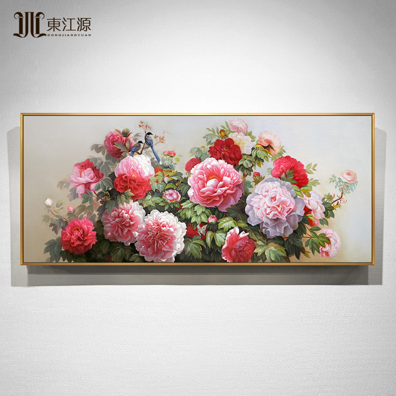 新中式装饰画牡丹油画手绘挂画客厅餐厅花卉卧室床头壁画大芬村