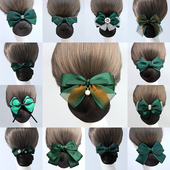 邮政职业头花女发网网兜 盘发发夹丸子头发饰 银行酒店绿色头花