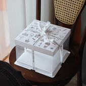 生日蛋糕盒透明6六8八10十寸单双层加高手绘图案方形烘焙包装 盒子