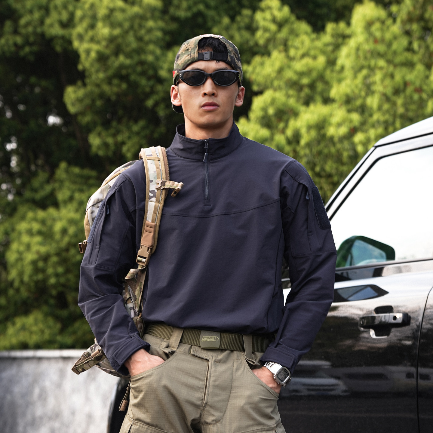 GUNCHILL军潮户外高弹战术长袖T恤男春季立体剪裁透气翻领作训服