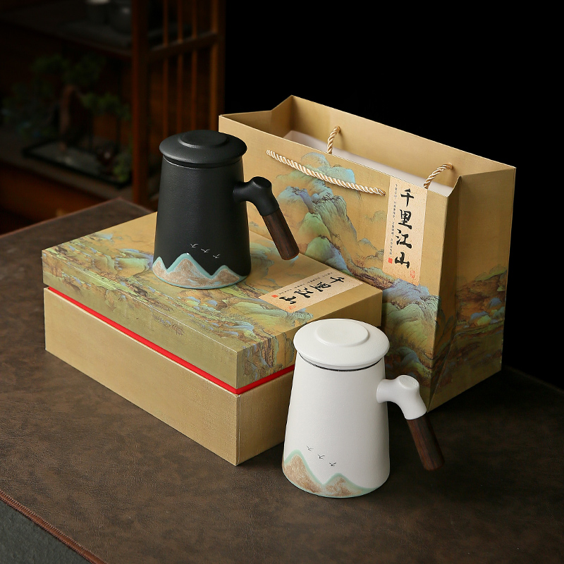 国潮千里江山陶瓷办公水杯泡茶杯